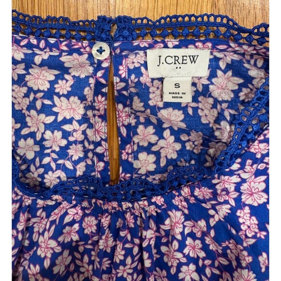 J. Crew Tops - J CREW SHIRT Womens Small Blue Pink Spring Floral Print Ruffle Lace Long Sleeve